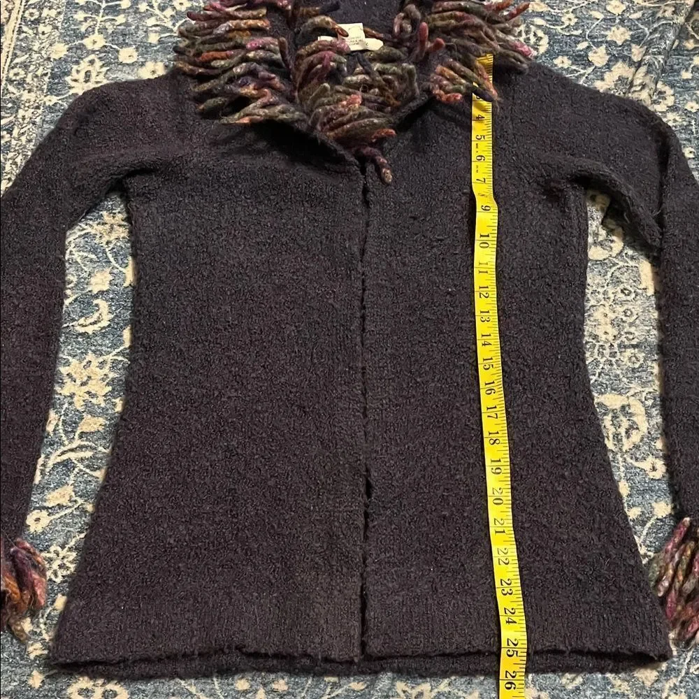 Free People Y2K Purple Wool Blend Multicolor Yarn Fringe Cardigan Sweater Boho